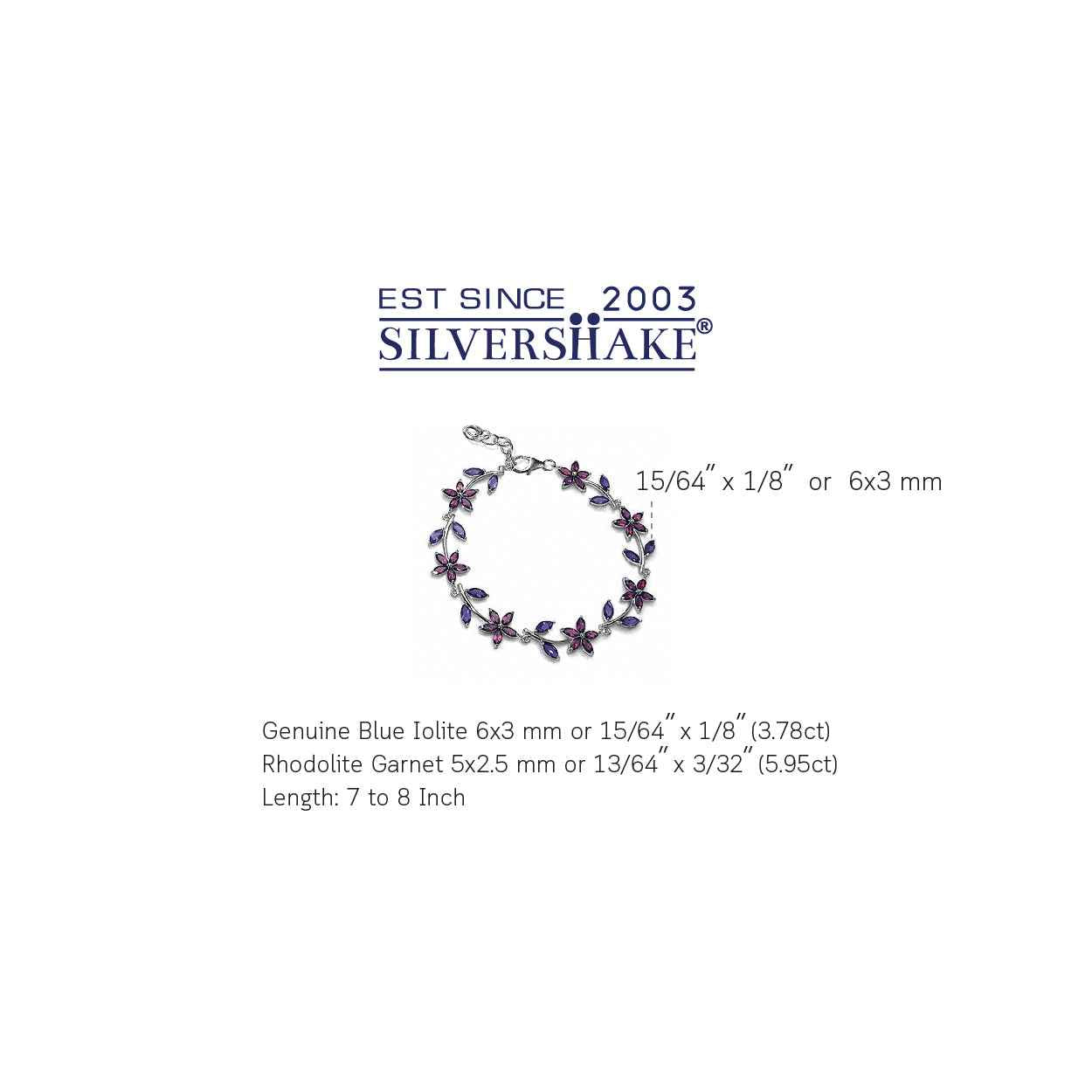 Natural Rhodolite Garnet and Iolite Gold Plated 925 Sterling Silver Flower Leaf 7 to 8 Inch Adjustable Bracelet