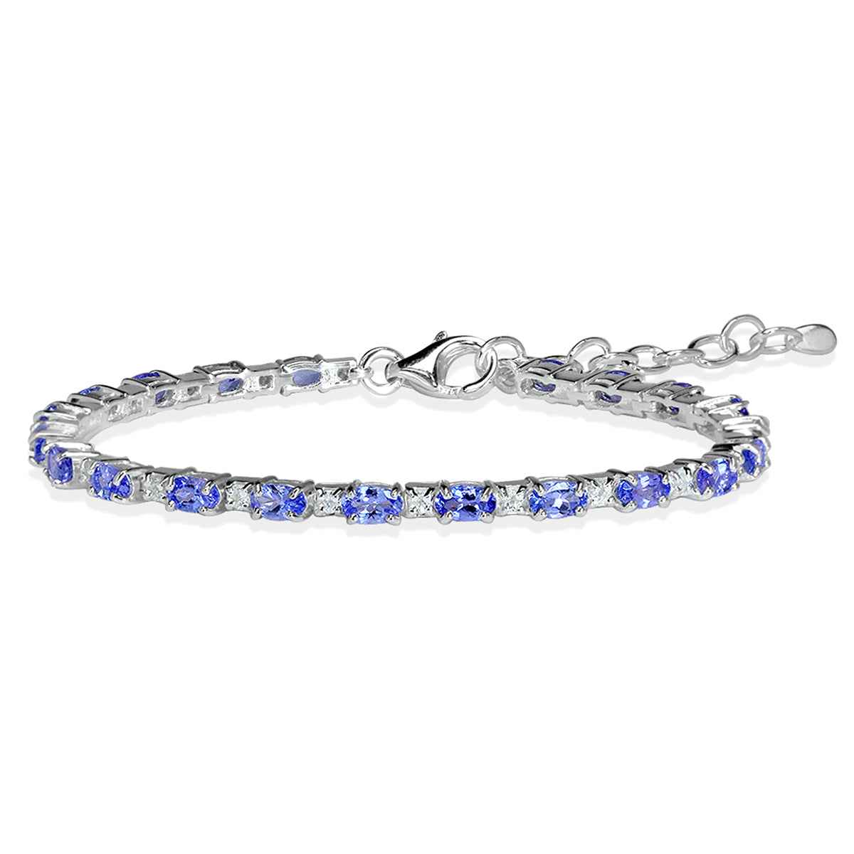 4.62ct. Genuine Tanzanite White Topaz 925 Sterling Silver 6.5 to 8 Inch Adjustable Bracelet