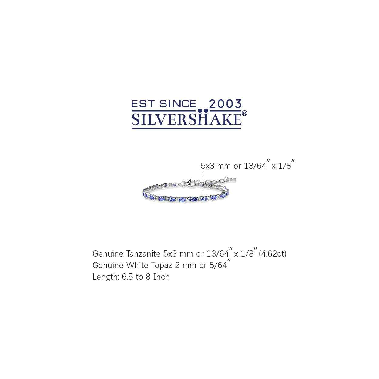 4.62ct. Genuine Tanzanite White Topaz 925 Sterling Silver 6.5 to 8 Inch Adjustable Bracelet