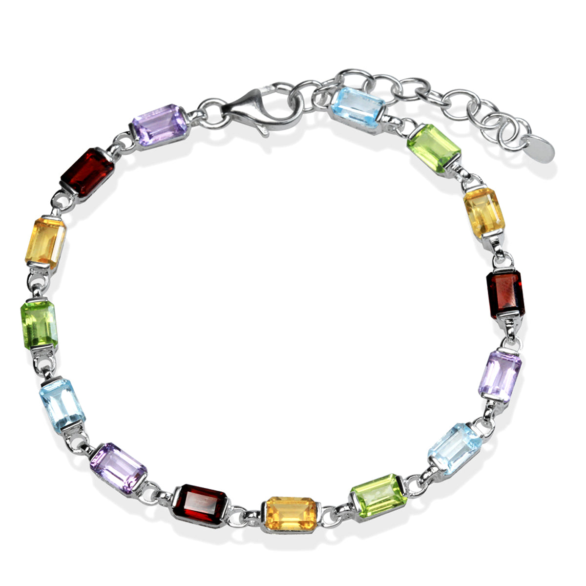 Natural Amethyst Garnet Citrine Peridot and Blue Topaz 925 Sterling Silver 7 to 8.5 Inch Adjustable Bracelet - Silvershake-store