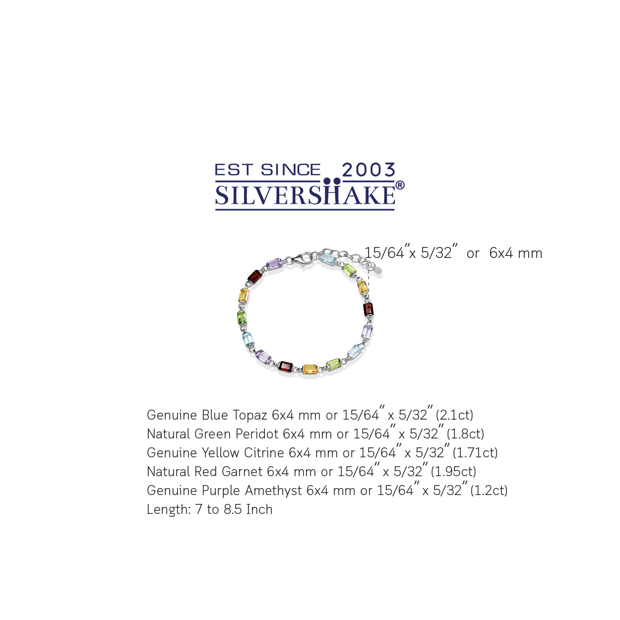 Natural Amethyst Garnet Citrine Peridot and Blue Topaz 925 Sterling Silver 7 to 8.5 Inch Adjustable Bracelet - Silvershake-store
