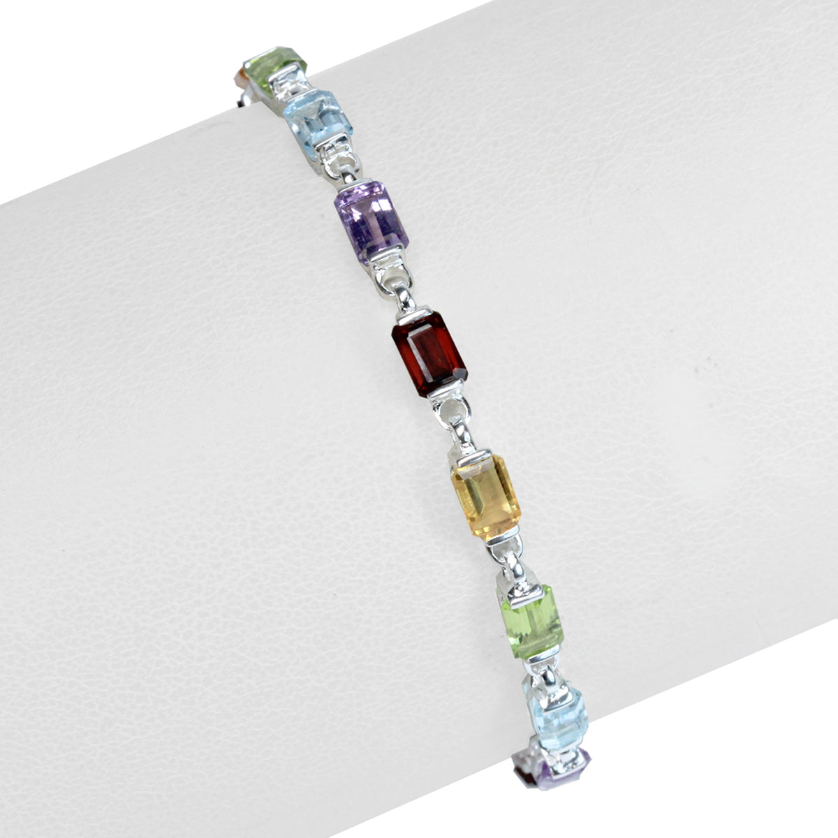 Natural Amethyst Garnet Citrine Peridot and Blue Topaz 925 Sterling Silver 7 to 8.5 Inch Adjustable Bracelet - Silvershake-store