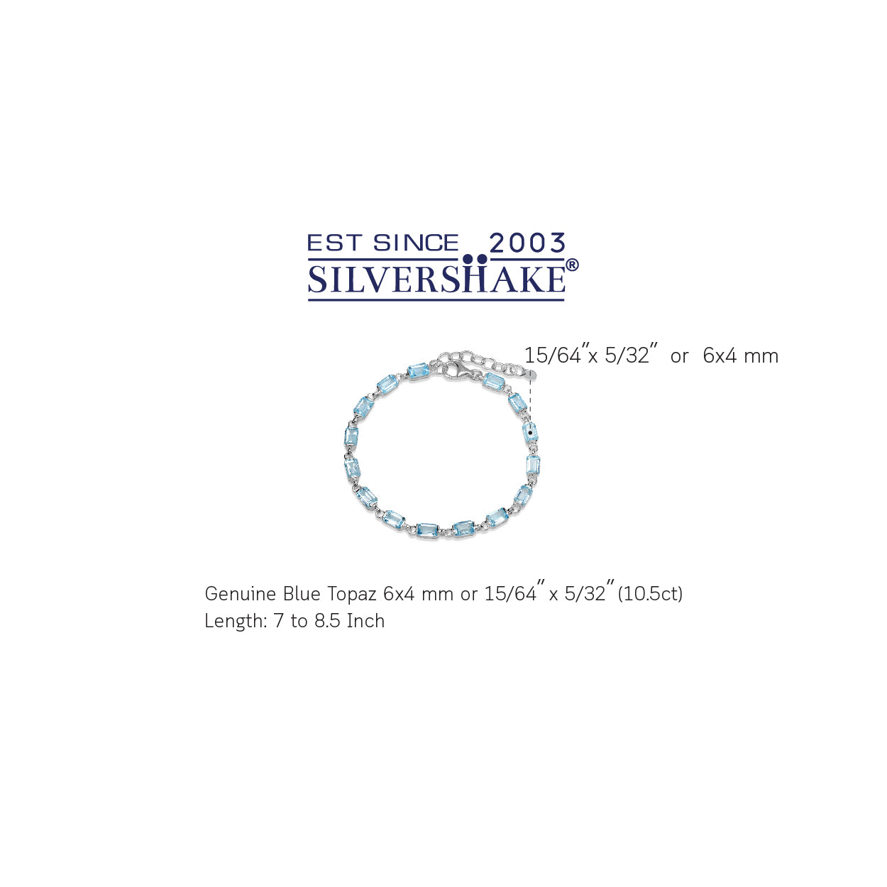 10.5ct. Genuine Blue Topaz 925 Sterling Silver 7 to 8.5 Inch Adjustable Tennis Bracelet - Silvershake-store
