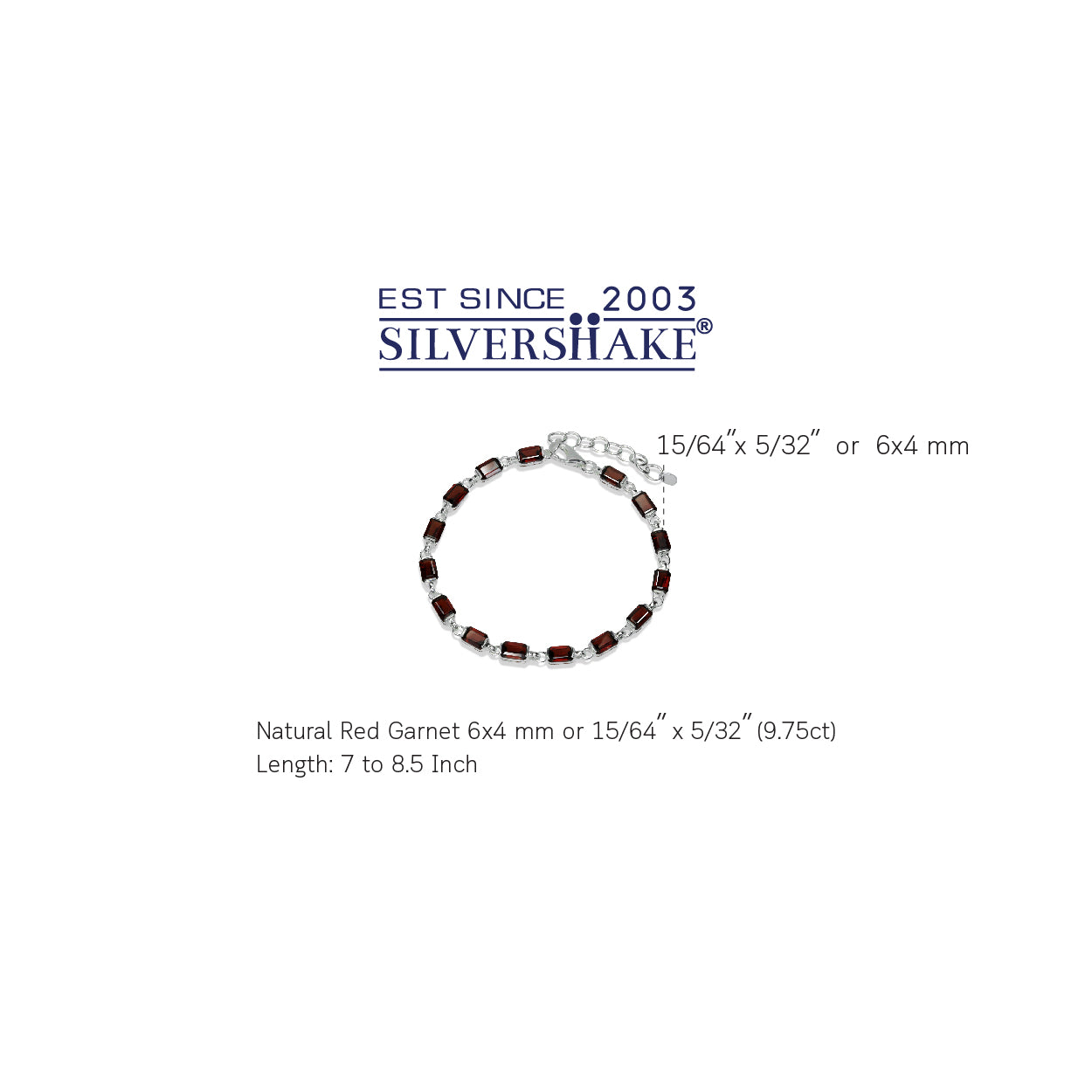 9.75ct. Natural Garnet 925 Sterling Silver 7 to 8.5 Inch Adjustable Bracelet - Silvershake-store