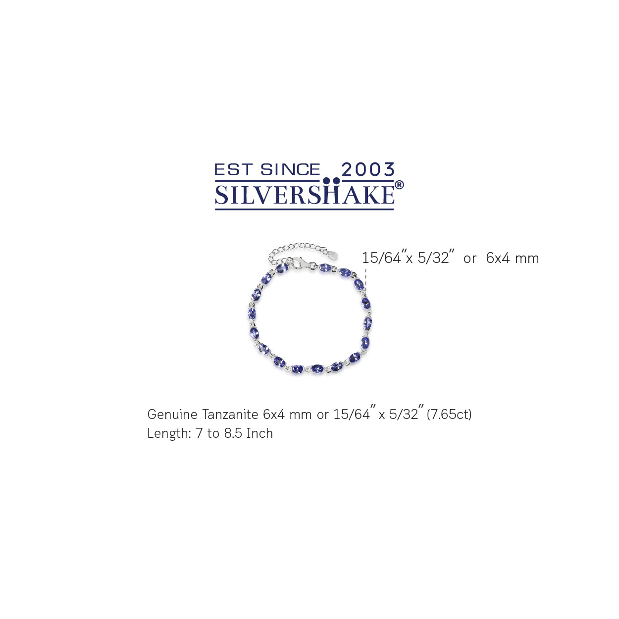 7.65ct. Genuine Tanzanite 925 Sterling Silver Tennis 7 to 8.5 Inch Adjustable Bracelet - Silvershake-store