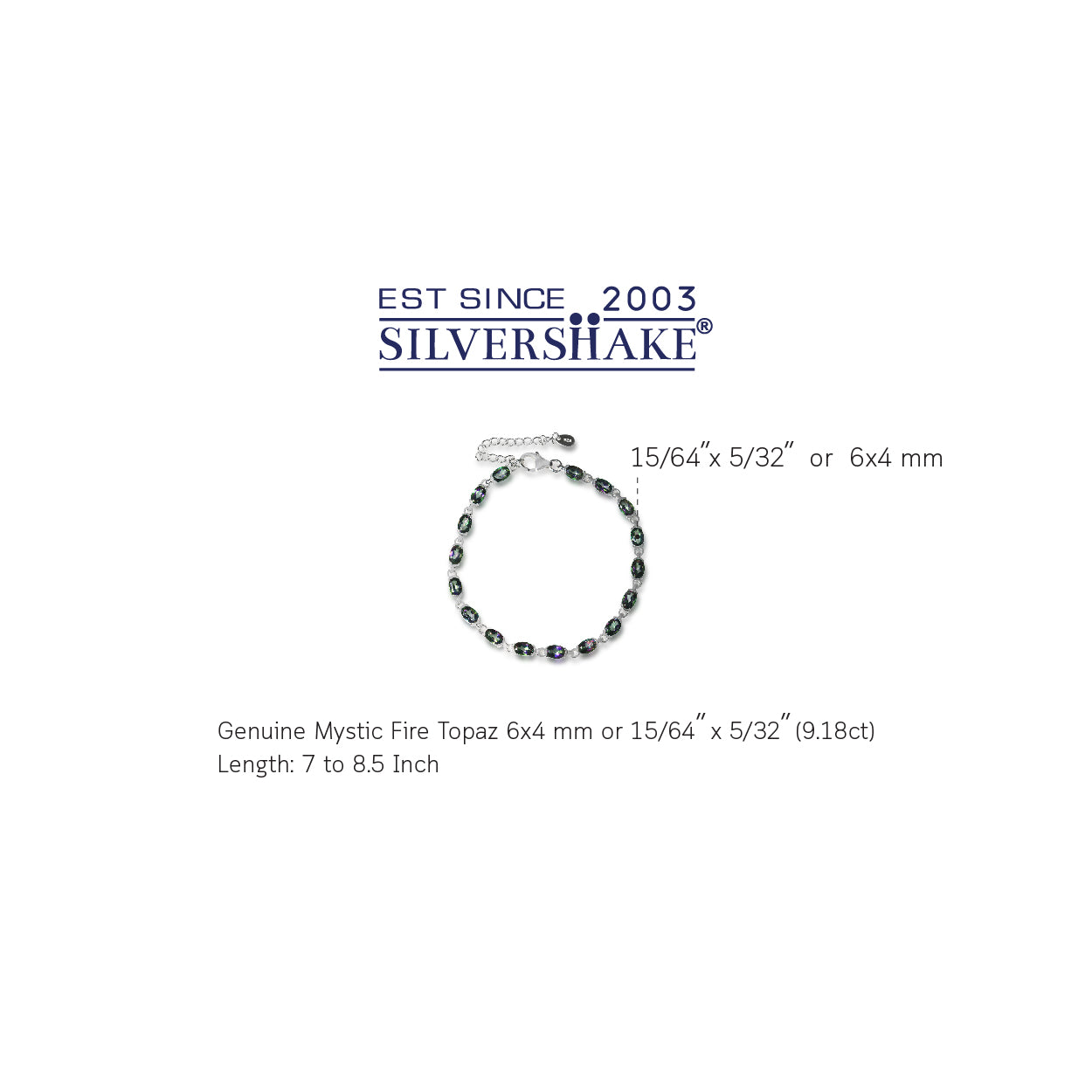 9.18ct. Mystic Fire Topaz White Gold Plated 925 Sterling Silver Tennis 7 to 8.5 Inch Adjustable Bracelet - Silvershake-store
