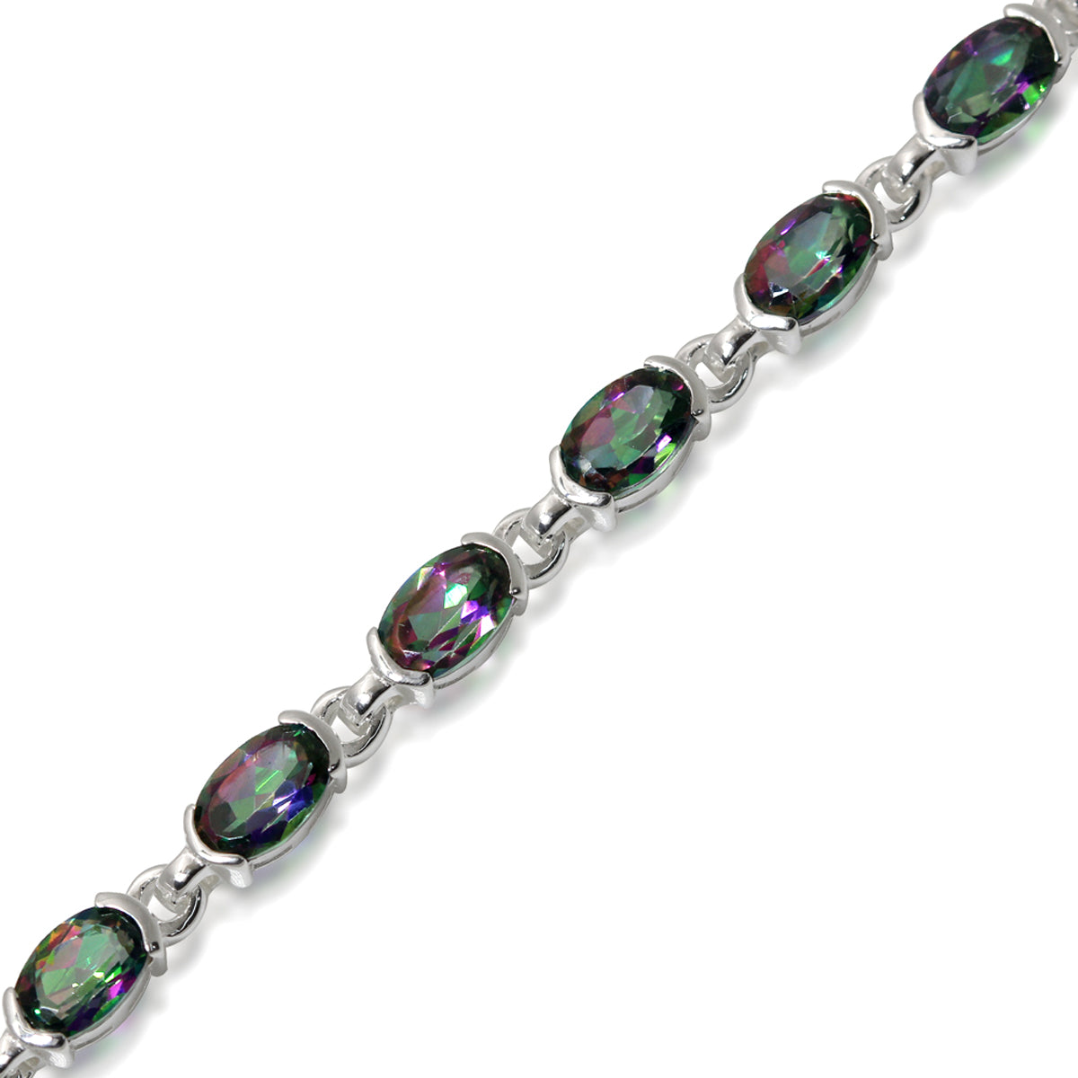 9.18ct. Mystic Fire Topaz White Gold Plated 925 Sterling Silver Tennis 7 to 8.5 Inch Adjustable Bracelet - Silvershake-store