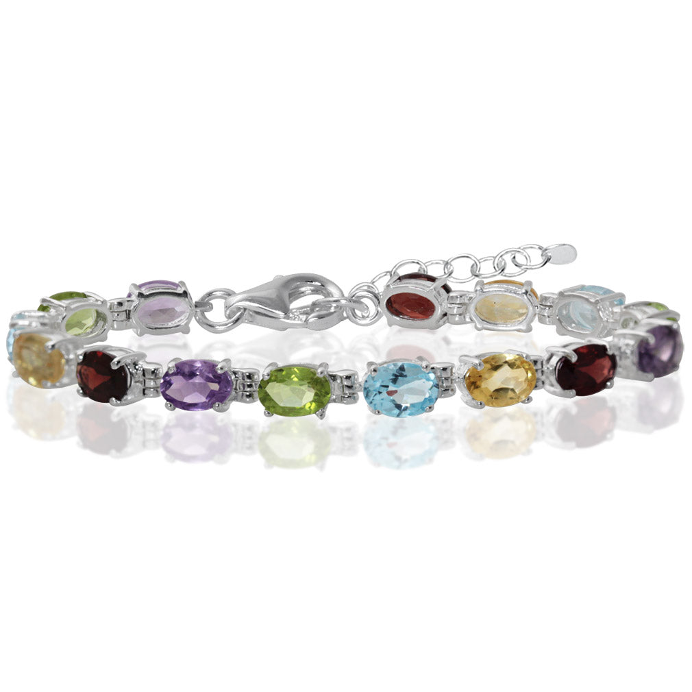 Silvershake Amethyst Peridot Blue Topaz Citrine and Garnet 925 Sterling Silver 6 to 7.5 Inch Adjustable Tennis Bracelet - Silvershake-store