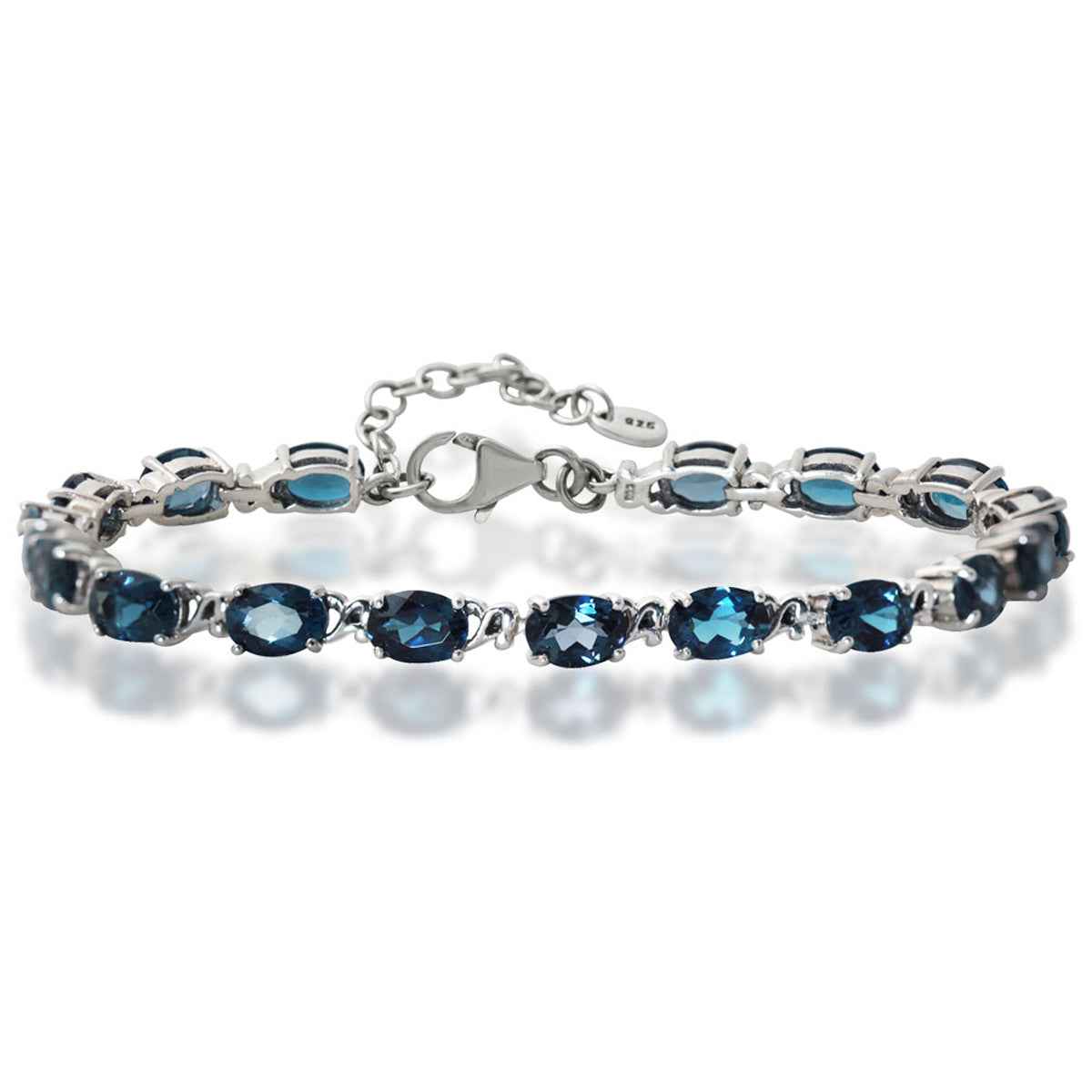 16.32ct Genuine London Blue Topaz 925 Sterling Silver Victorian Style 7.5 to 9 Inch Adjustable Bracelet
