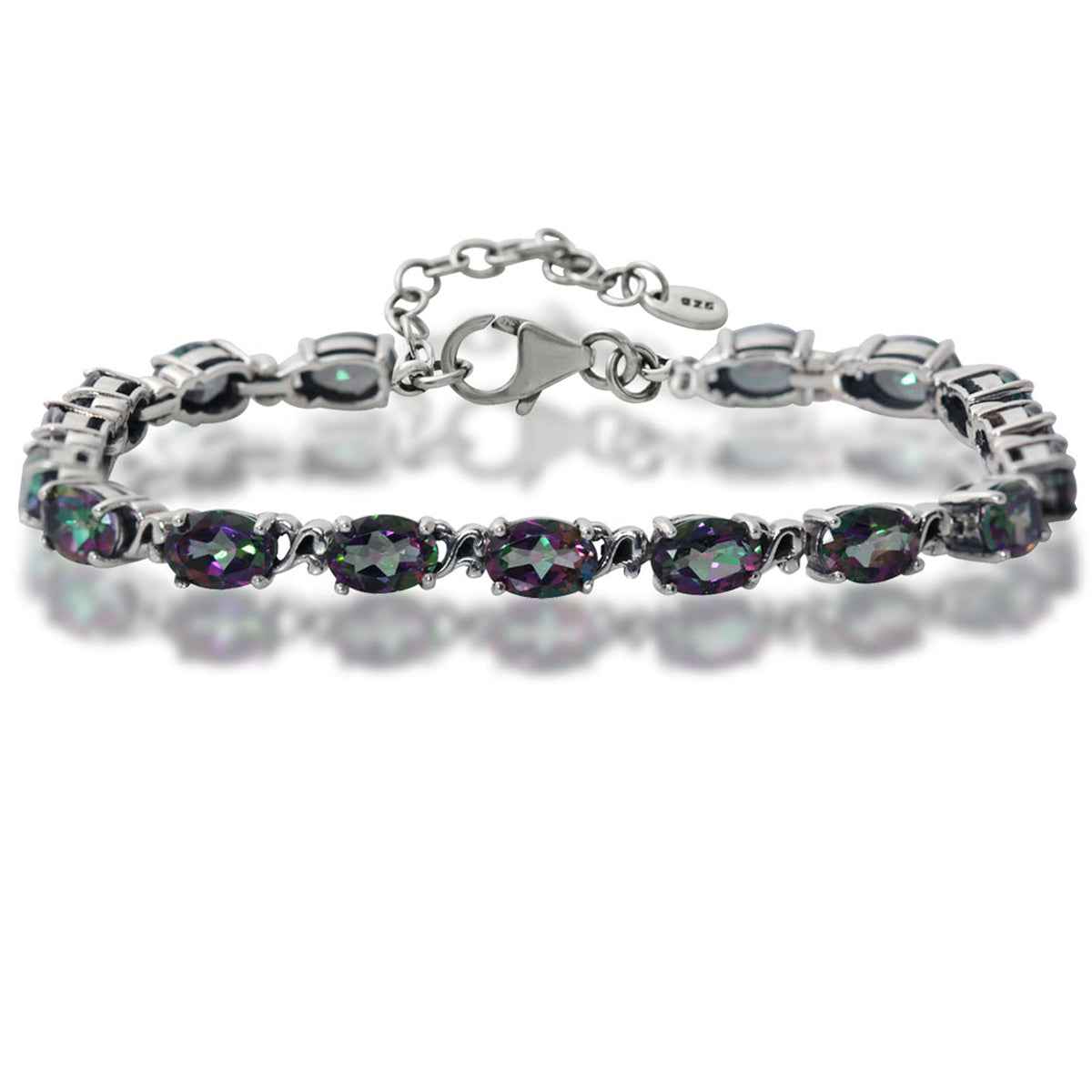 15.64ct. Mystic Fire Topaz 925 Sterling Silver Victorian Style 7.5 to 9 Inch Adjustable Bracelet