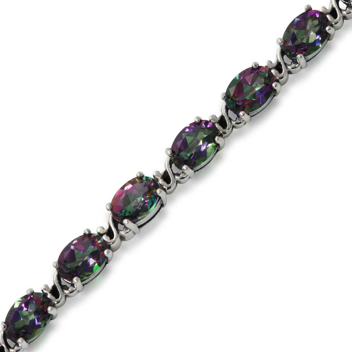 15.64ct. Mystic Fire Topaz 925 Sterling Silver Victorian Style 7.5 to 9 Inch Adjustable Bracelet
