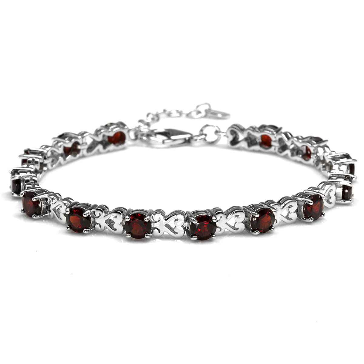 7.56ct. Natural Garnet 925 Sterling Silver Heart Victorian Style 7 to 8.5 Inch Adjustable Bracelet