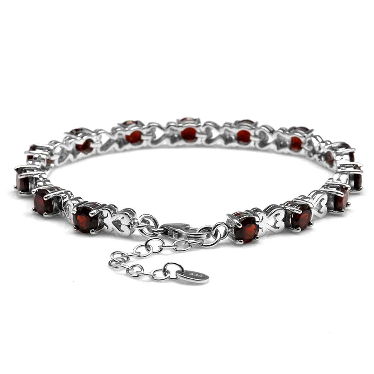 7.56ct. Natural Garnet 925 Sterling Silver Heart Victorian Style 7 to 8.5 Inch Adjustable Bracelet