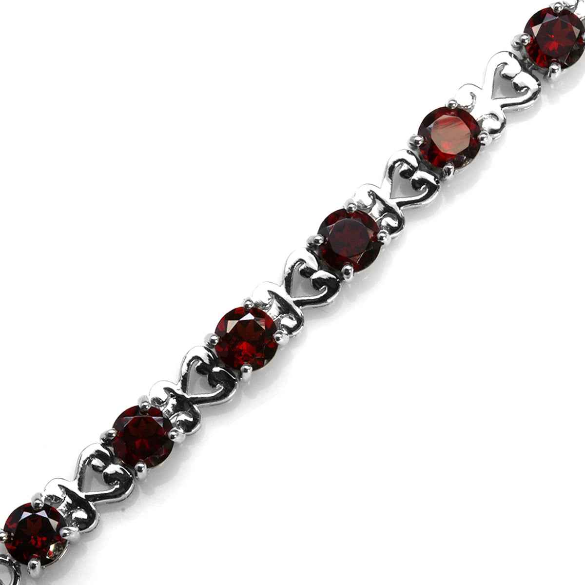 7.56ct. Natural Garnet 925 Sterling Silver Heart Victorian Style 7 to 8.5 Inch Adjustable Bracelet