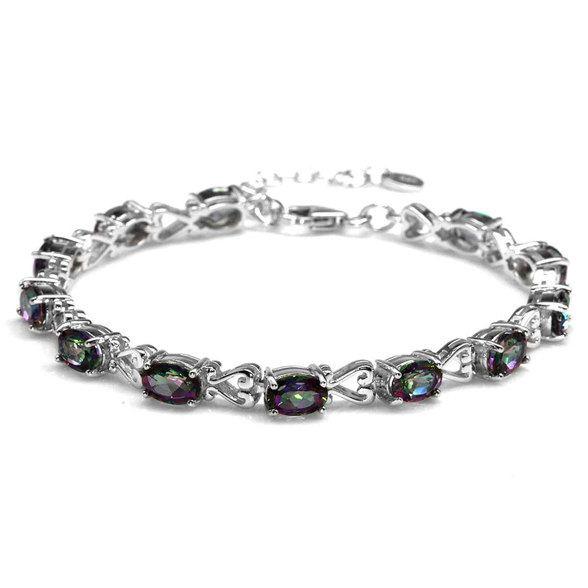 10.56ct. Mystic Fire Topaz 925 Sterling Silver Victorian Heart Style 7 to 8.5 Inch Adjustable Bracelet