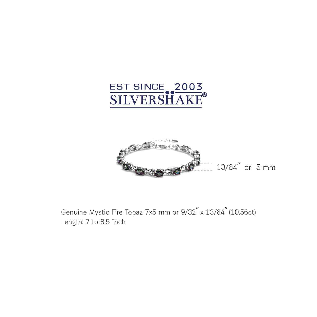 10.56ct. Mystic Fire Topaz 925 Sterling Silver Victorian Heart Style 7 to 8.5 Inch Adjustable Bracelet