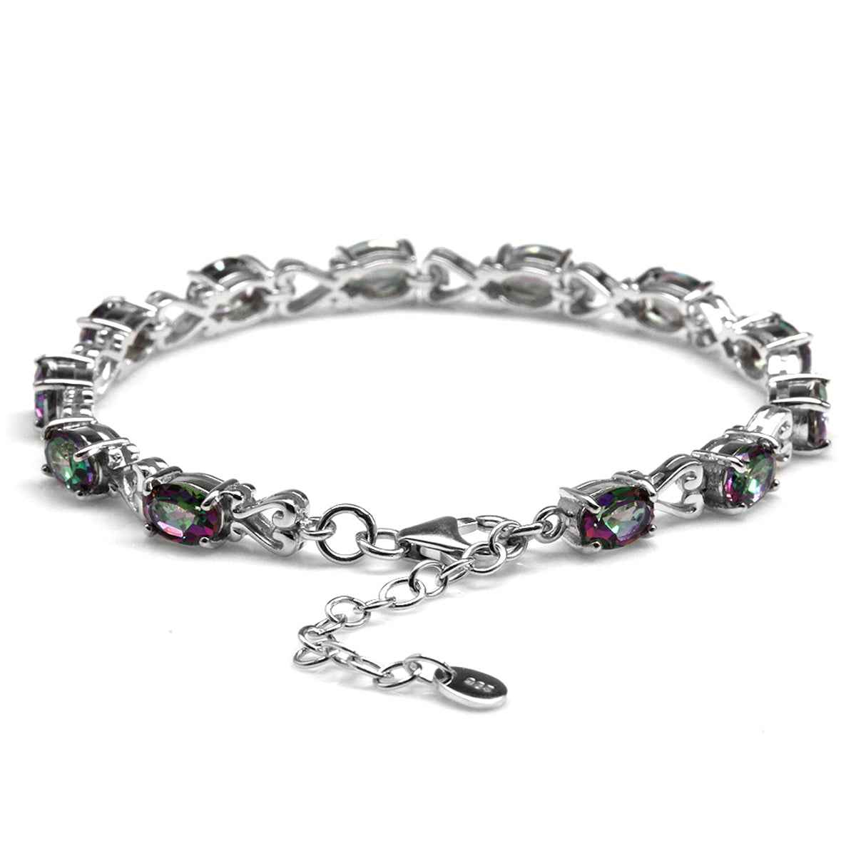 10.56ct. Mystic Fire Topaz 925 Sterling Silver Victorian Heart Style 7 to 8.5 Inch Adjustable Bracelet