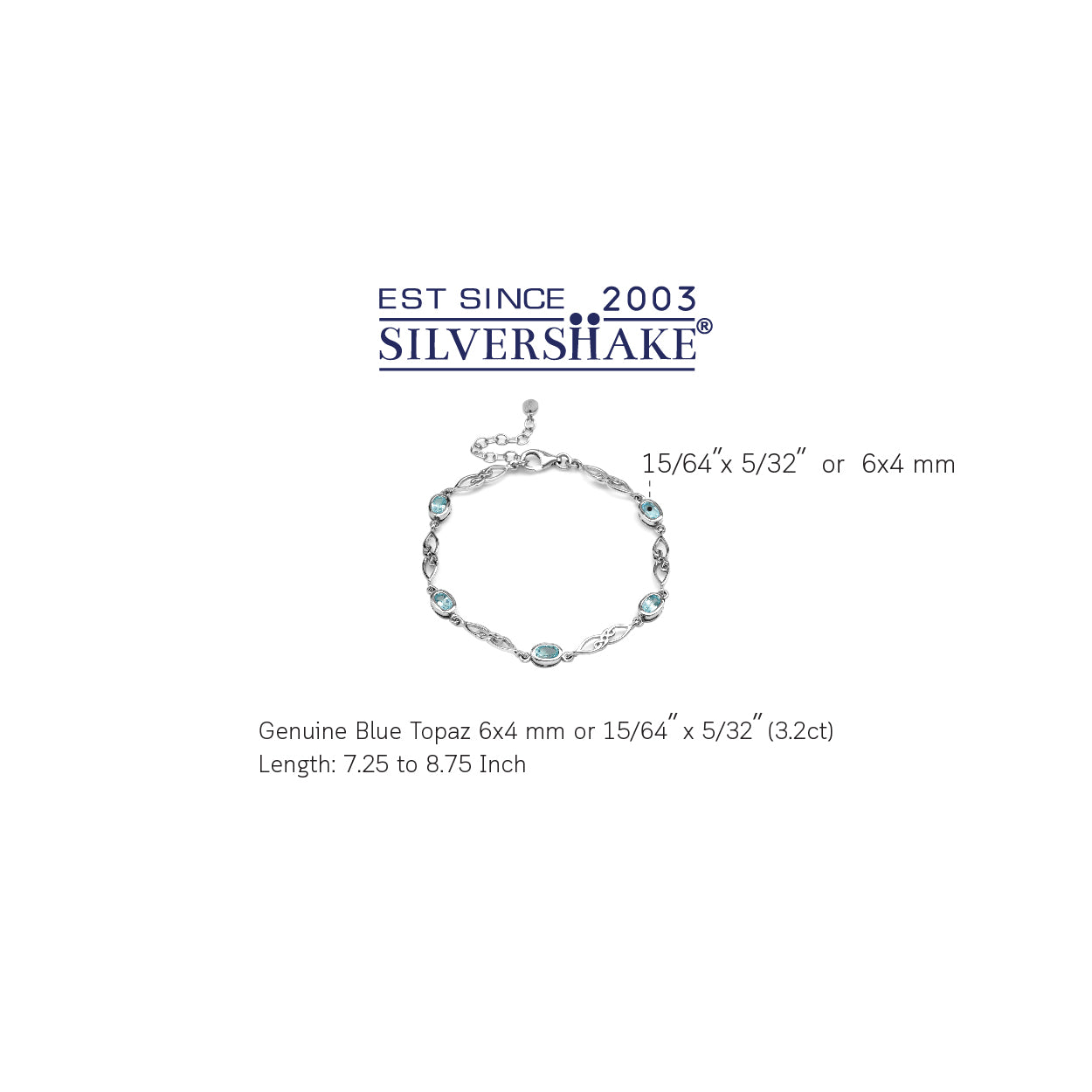 3.2ct. Genuine Sky Blue Topaz White Gold Plated 925 Sterling Silver Celtic Knot 7.25 to 8.75 Inch Adjustable Bracelet - Silvershake-store