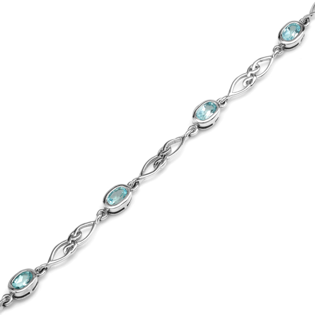 3.2ct. Genuine Sky Blue Topaz White Gold Plated 925 Sterling Silver Celtic Knot 7.25 to 8.75 Inch Adjustable Bracelet - Silvershake-store