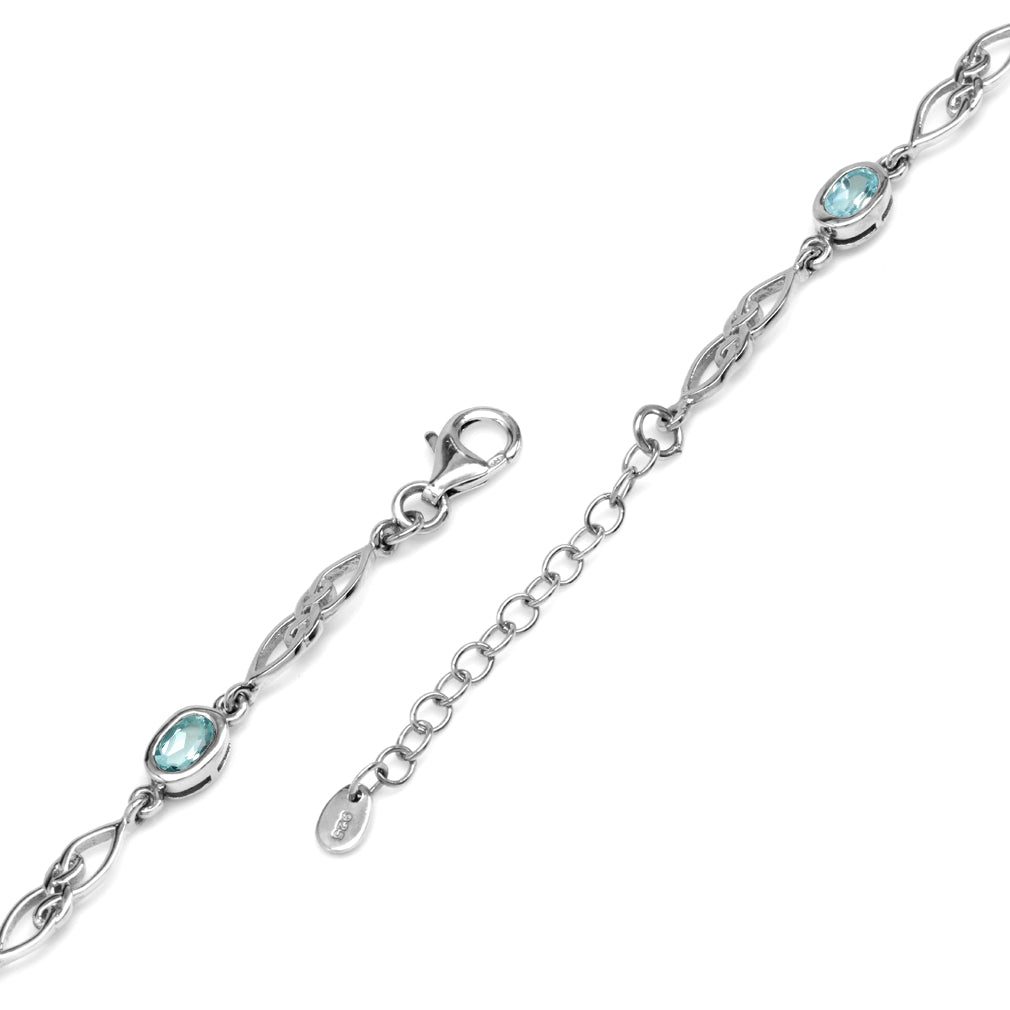 3.2ct. Genuine Sky Blue Topaz White Gold Plated 925 Sterling Silver Celtic Knot 7.25 to 8.75 Inch Adjustable Bracelet - Silvershake-store