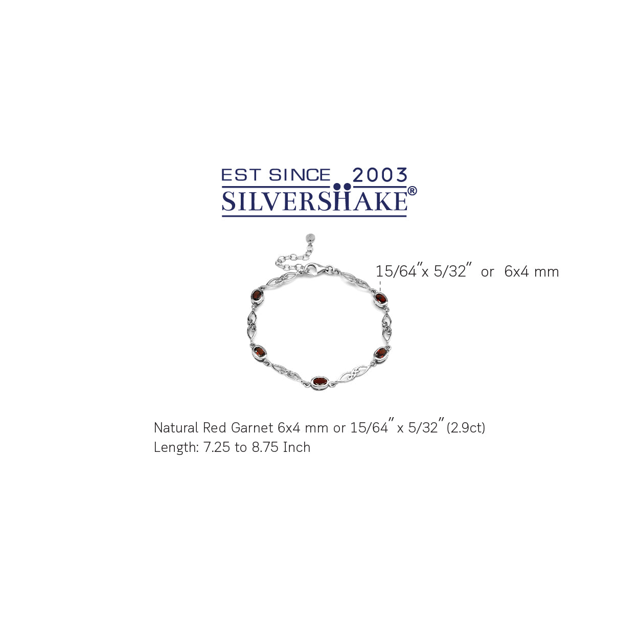 2.9ct. Natural Garnet White Gold Plated 925 Sterling Silver Celtic Knot 7.25 to 8.75 Inch Adjustable Bracelet - Silvershake-store