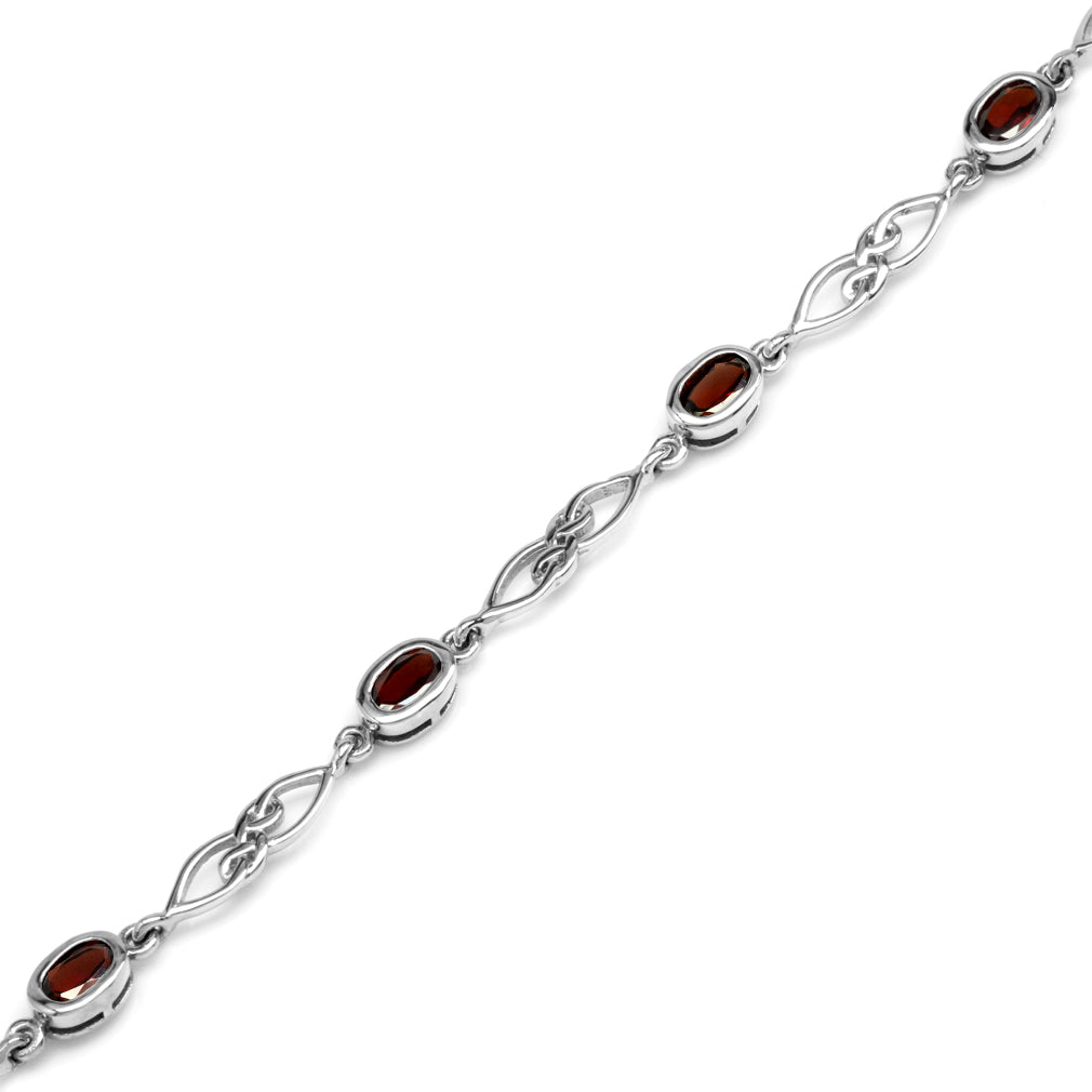 2.9ct. Natural Garnet White Gold Plated 925 Sterling Silver Celtic Knot 7.25 to 8.75 Inch Adjustable Bracelet - Silvershake-store