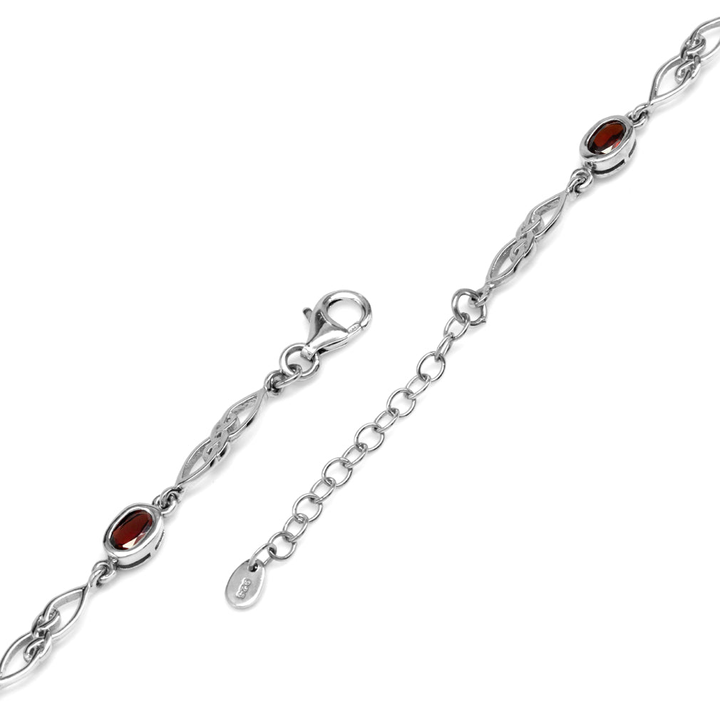 2.9ct. Natural Garnet White Gold Plated 925 Sterling Silver Celtic Knot 7.25 to 8.75 Inch Adjustable Bracelet - Silvershake-store