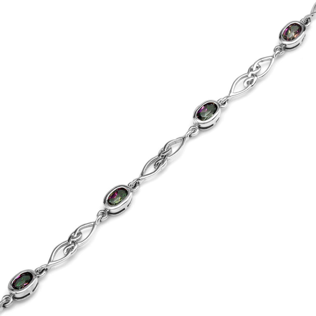 2.65ct. Mystic Fire Topaz White Gold Plated 925 Sterling Silver Celtic Knot 7.25 to 8.75 Inch Adjustable Bracelet - Silvershake-store
