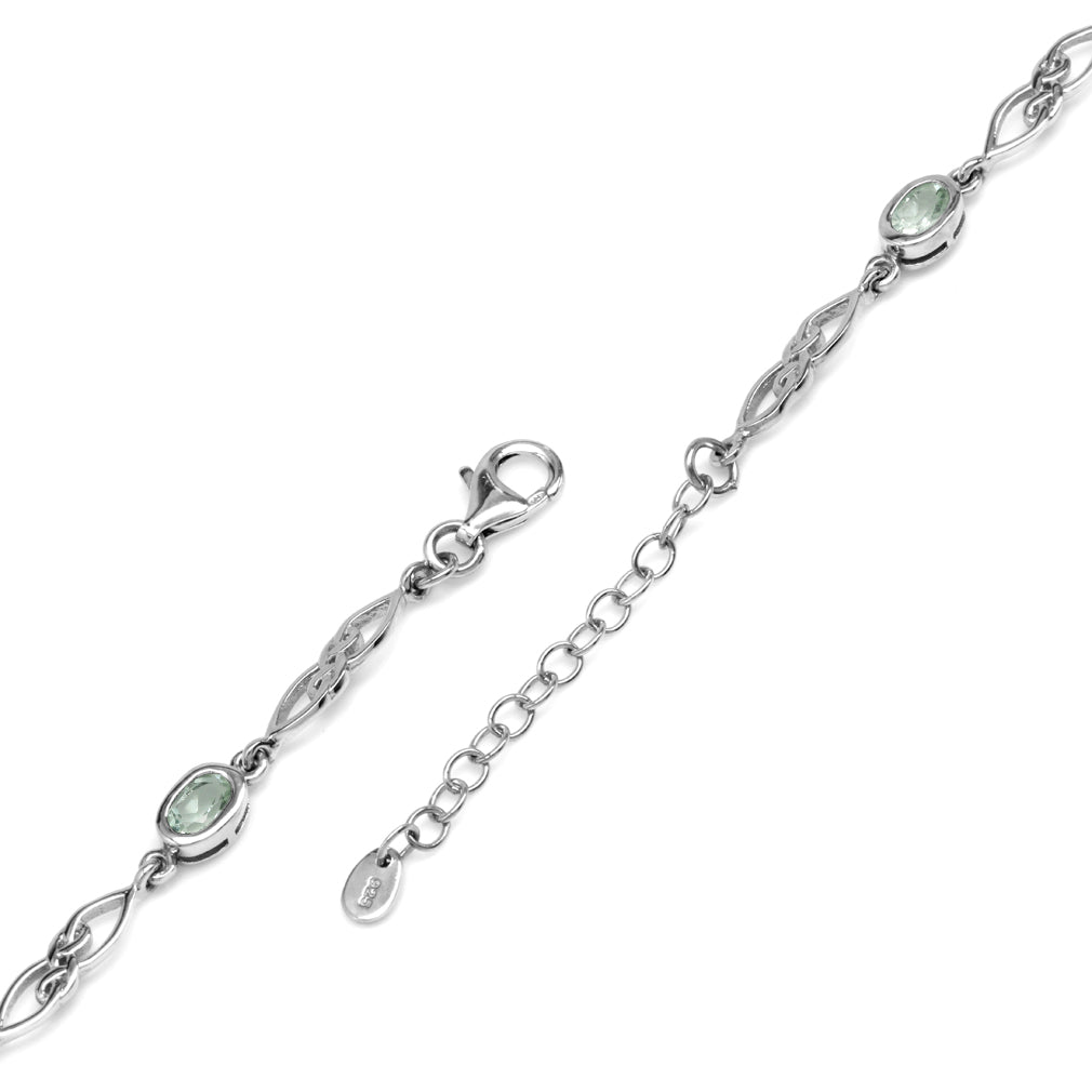 2.05ct. Genuine Green Amethyst Gold Plated 925 Sterling Silver Celtic Knot 7.25 to 8.75 Inch Adjustable Bracelet - Silvershake-store