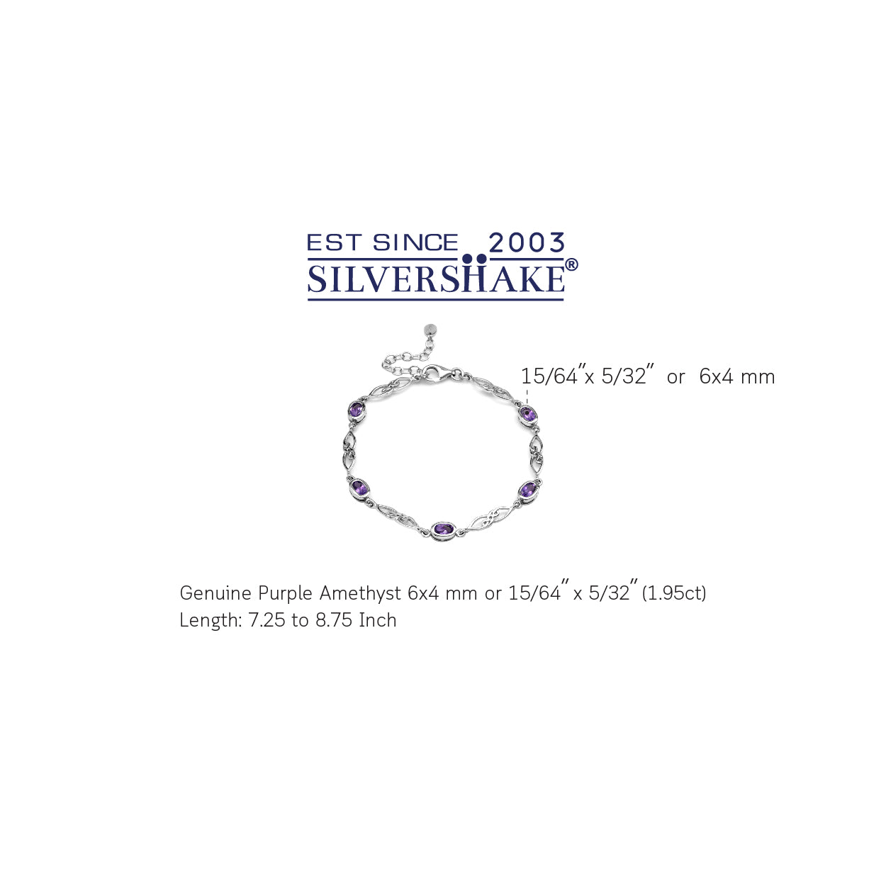 1.95ct. Genuine Amethyst White Gold Plated 925 Sterling Silver Celtic Knot 7.25 to 8.75 Inch Adjustable Bracelet - Silvershake-store