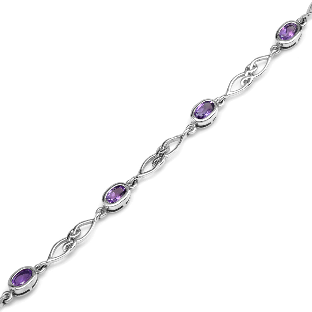 1.95ct. Genuine Amethyst White Gold Plated 925 Sterling Silver Celtic Knot 7.25 to 8.75 Inch Adjustable Bracelet - Silvershake-store