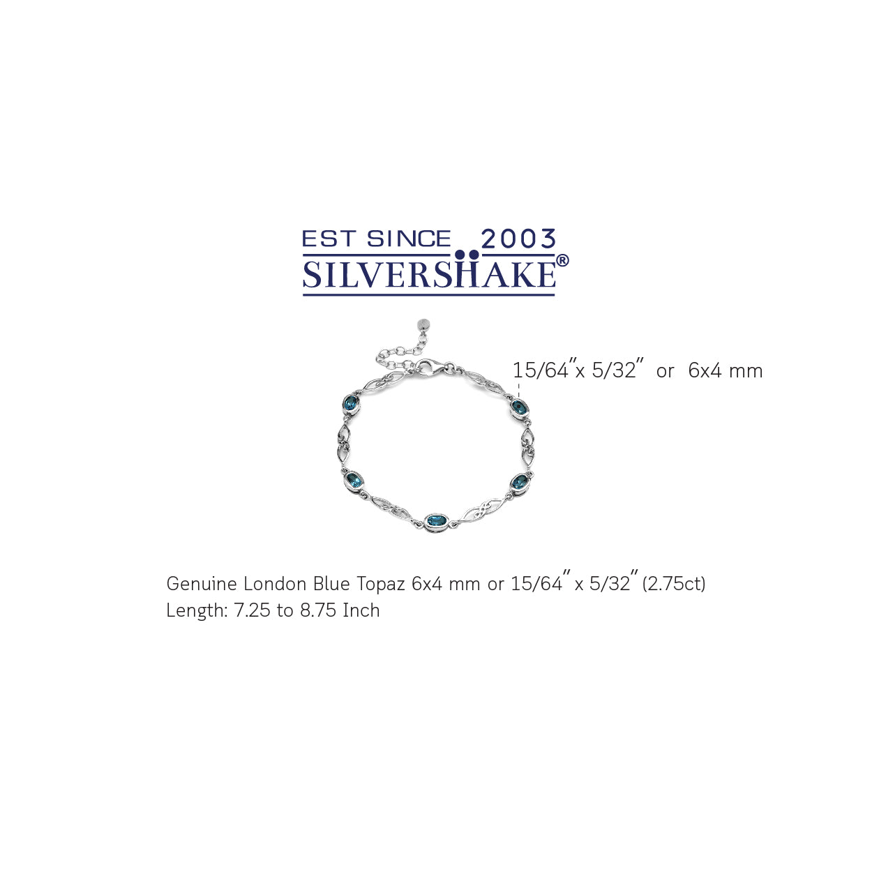 2.75ct. London Blue Topaz White Gold Plated 925 Sterling Silver Celtic Knot 7.25 to 8.75 Inch Adjustable Bracelet - Silvershake-store