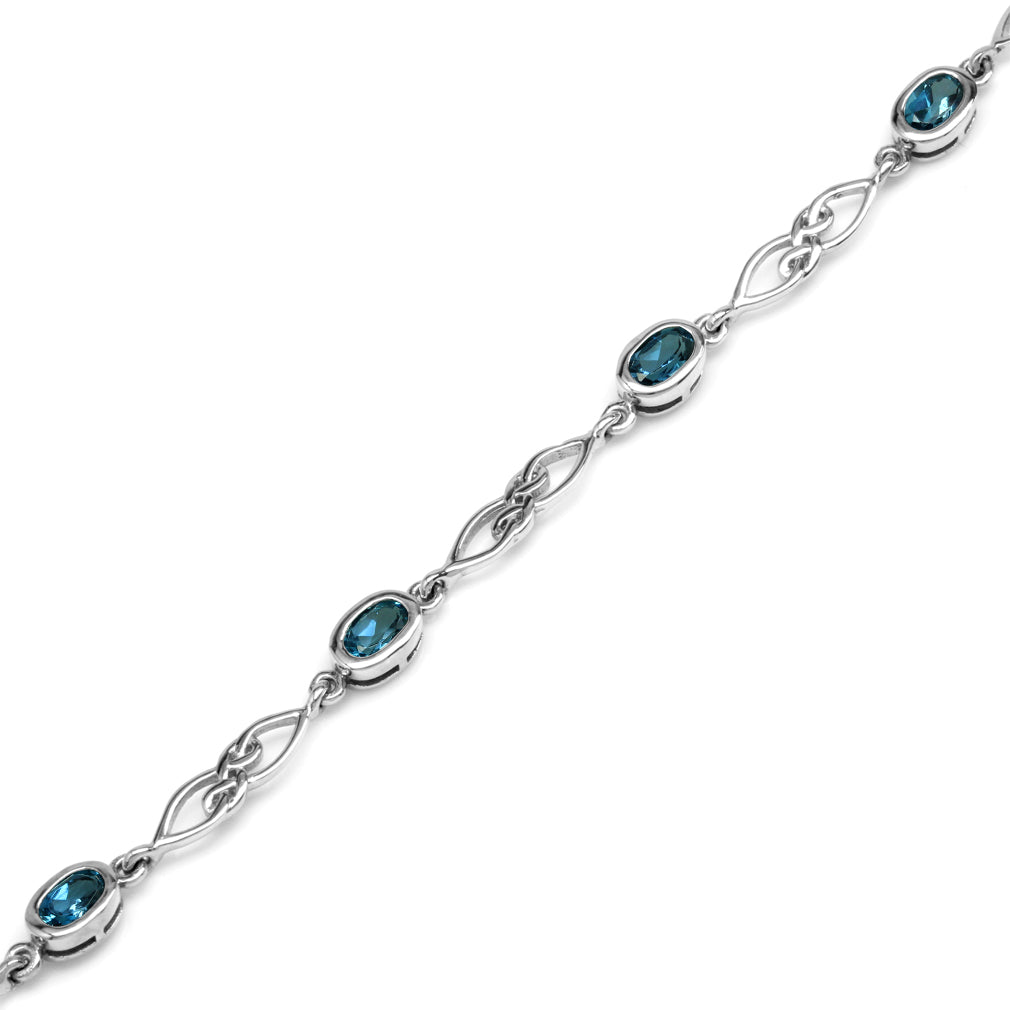 2.75ct. London Blue Topaz White Gold Plated 925 Sterling Silver Celtic Knot 7.25 to 8.75 Inch Adjustable Bracelet - Silvershake-store
