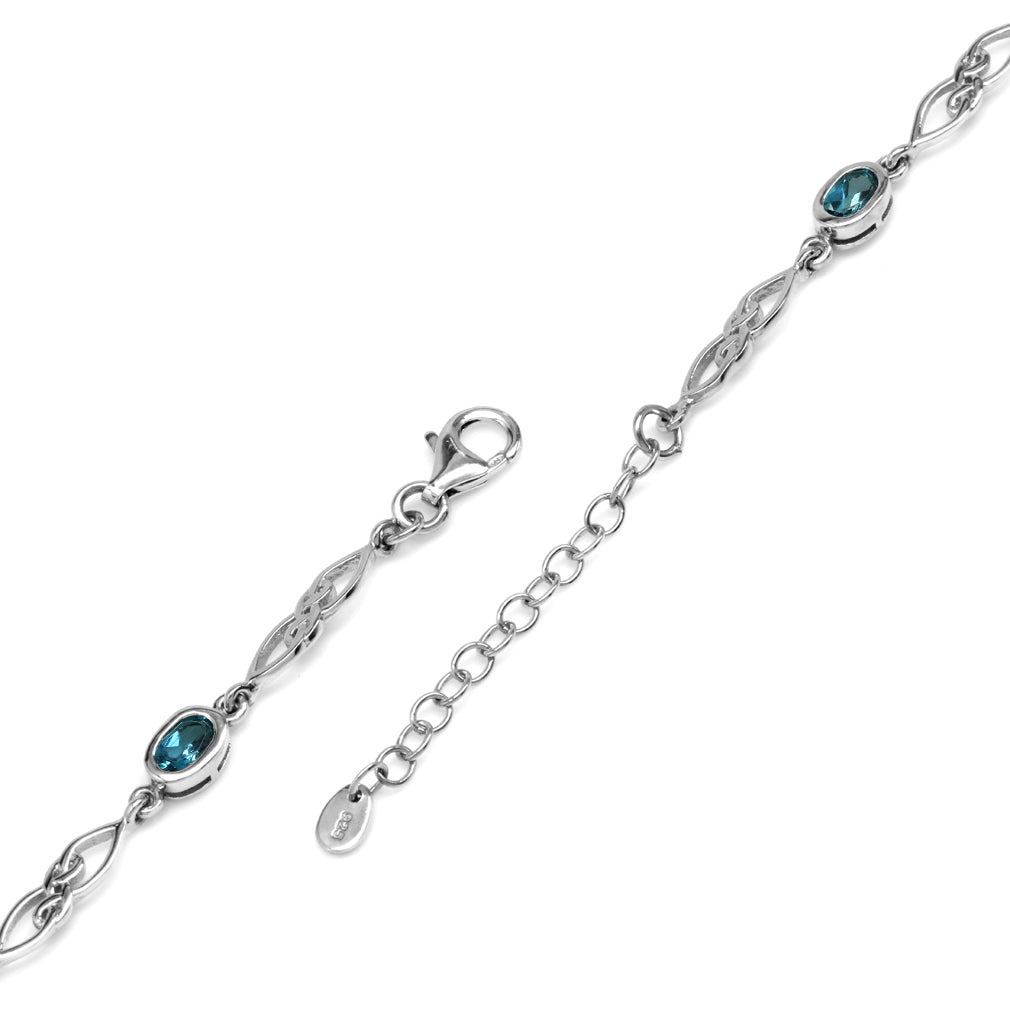 2.75ct. London Blue Topaz White Gold Plated 925 Sterling Silver Celtic Knot 7.25 to 8.75 Inch Adjustable Bracelet - Silvershake-store