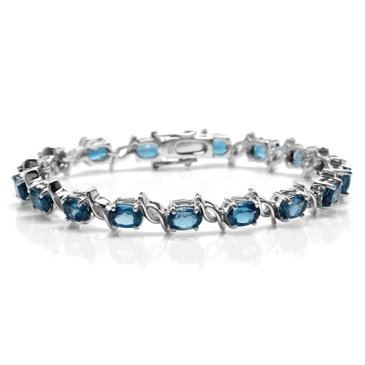 15.81ct. Genuine London Blue Topaz White Gold Plated 925 Sterling Silver Tennis Bracelet 7.5 Inch