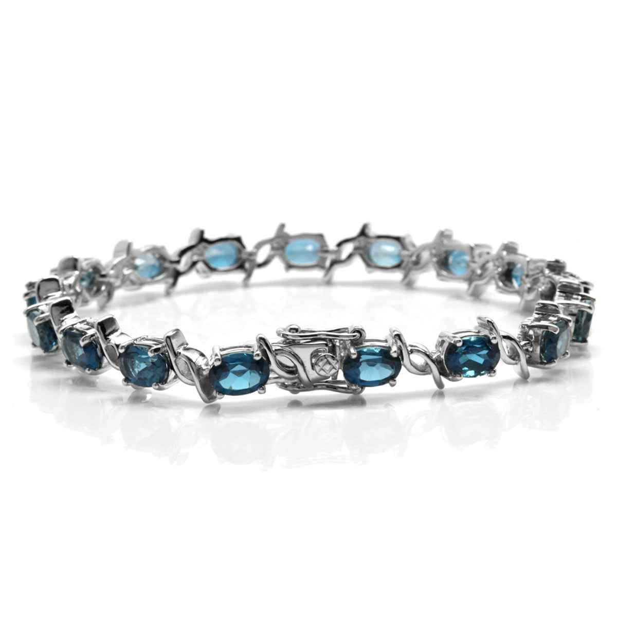 15.81ct. Genuine London Blue Topaz White Gold Plated 925 Sterling Silver Tennis Bracelet 7.5 Inch