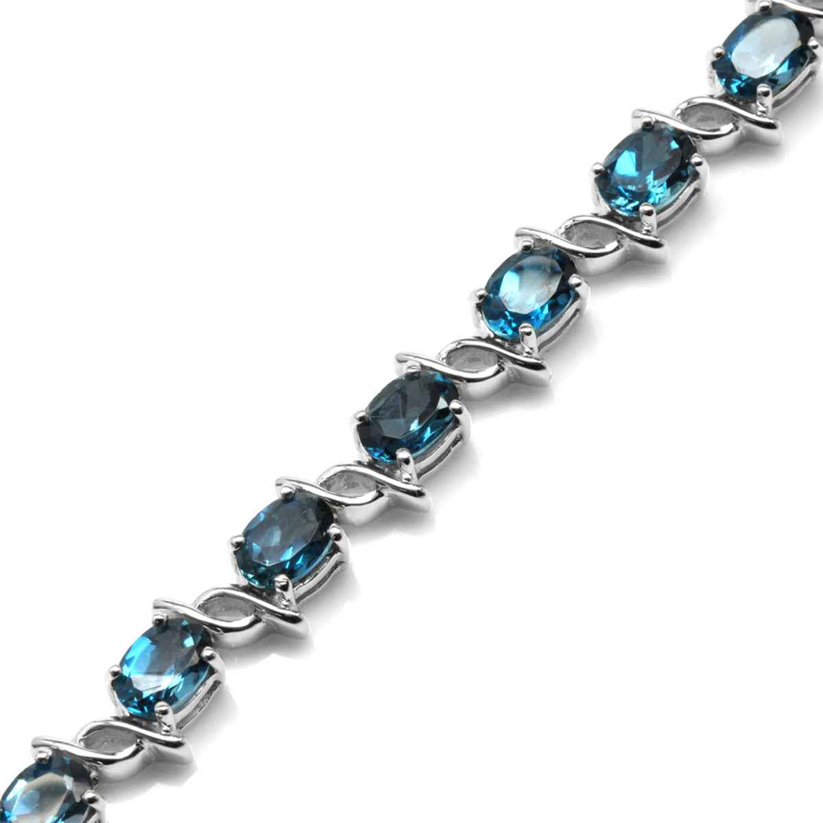15.81ct. Genuine London Blue Topaz White Gold Plated 925 Sterling Silver Tennis Bracelet 7.5 Inch