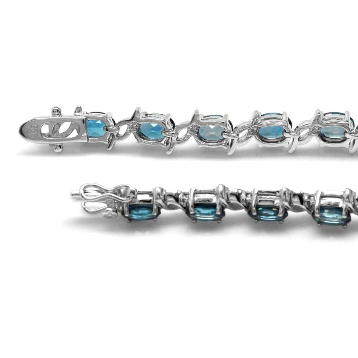 15.81ct. Genuine London Blue Topaz White Gold Plated 925 Sterling Silver Tennis Bracelet 7.5 Inch