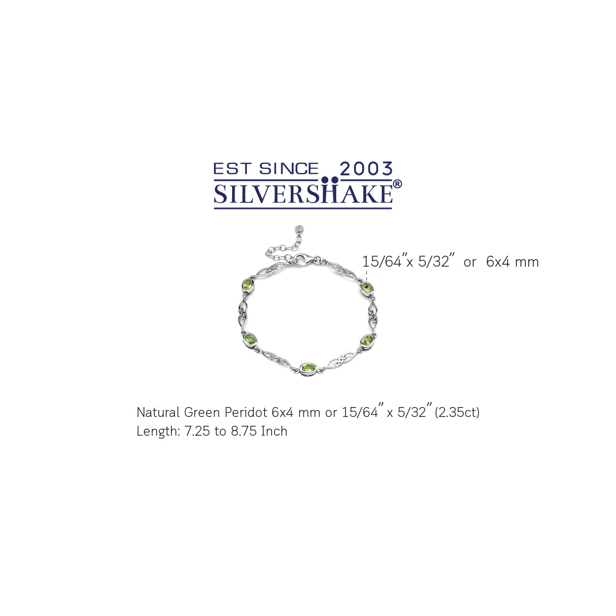 2.35ct. Natural Peridot White Gold Plated 925 Sterling Silver Celtic Knot 7.25 to 8.75 Inch Adjustable Bracelet - Silvershake-store