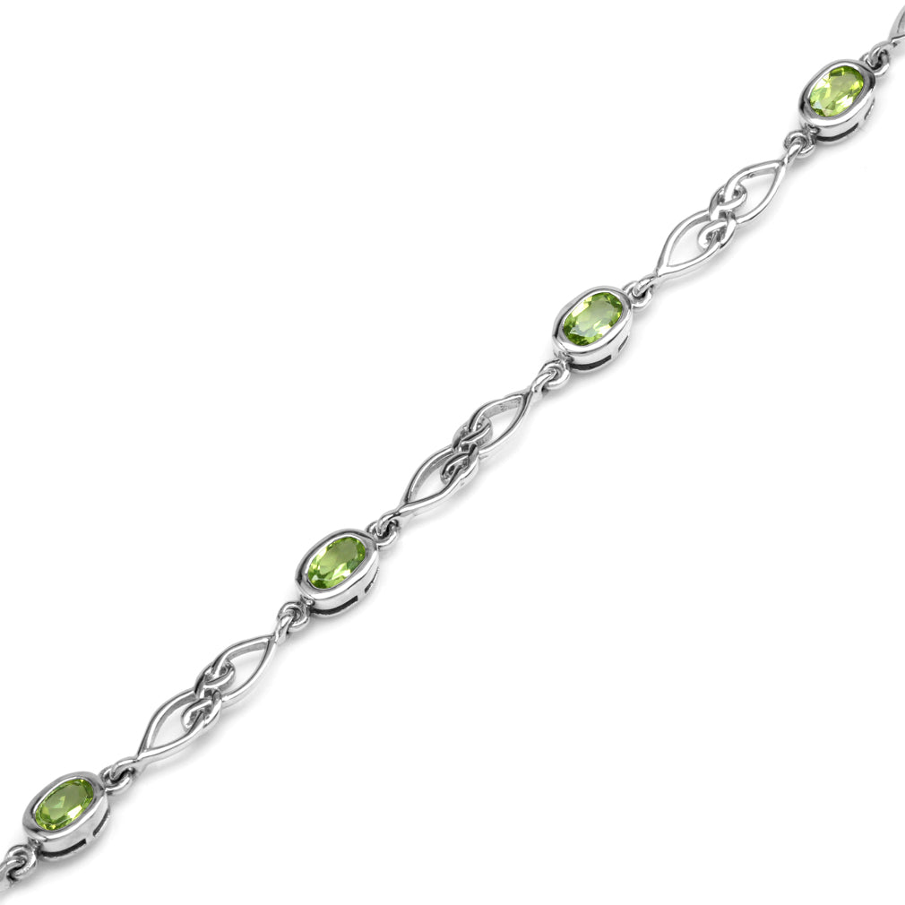 2.35ct. Natural Peridot White Gold Plated 925 Sterling Silver Celtic Knot 7.25 to 8.75 Inch Adjustable Bracelet - Silvershake-store