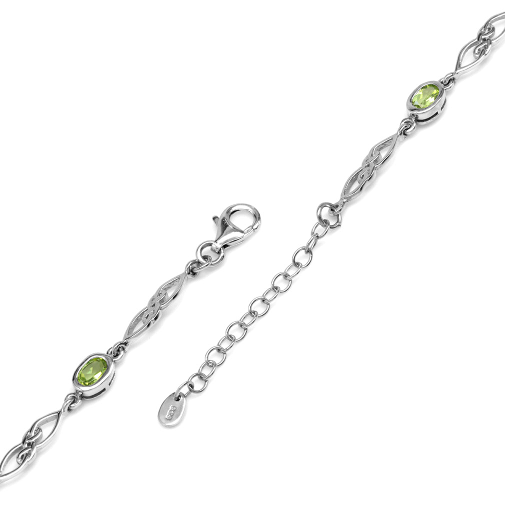 2.35ct. Natural Peridot White Gold Plated 925 Sterling Silver Celtic Knot 7.25 to 8.75 Inch Adjustable Bracelet - Silvershake-store