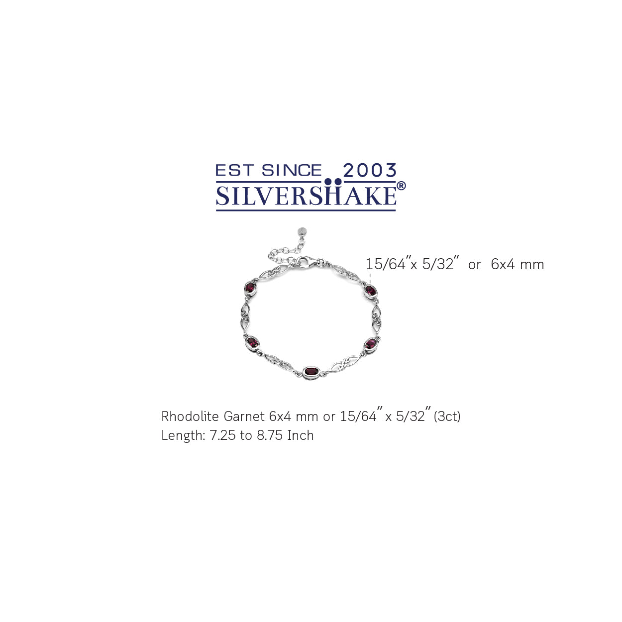 3ct. Natural Rhodolite Garnet 925 Sterling Silver Celtic Knot 7.25 to 8.75 Inch Adjustable Bracelet - Silvershake-store
