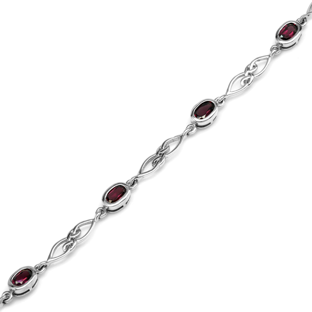 3ct. Natural Rhodolite Garnet 925 Sterling Silver Celtic Knot 7.25 to 8.75 Inch Adjustable Bracelet - Silvershake-store