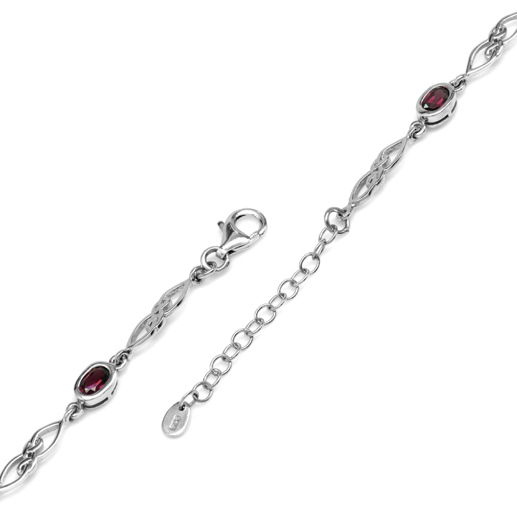 3ct. Natural Rhodolite Garnet 925 Sterling Silver Celtic Knot 7.25 to 8.75 Inch Adjustable Bracelet - Silvershake-store