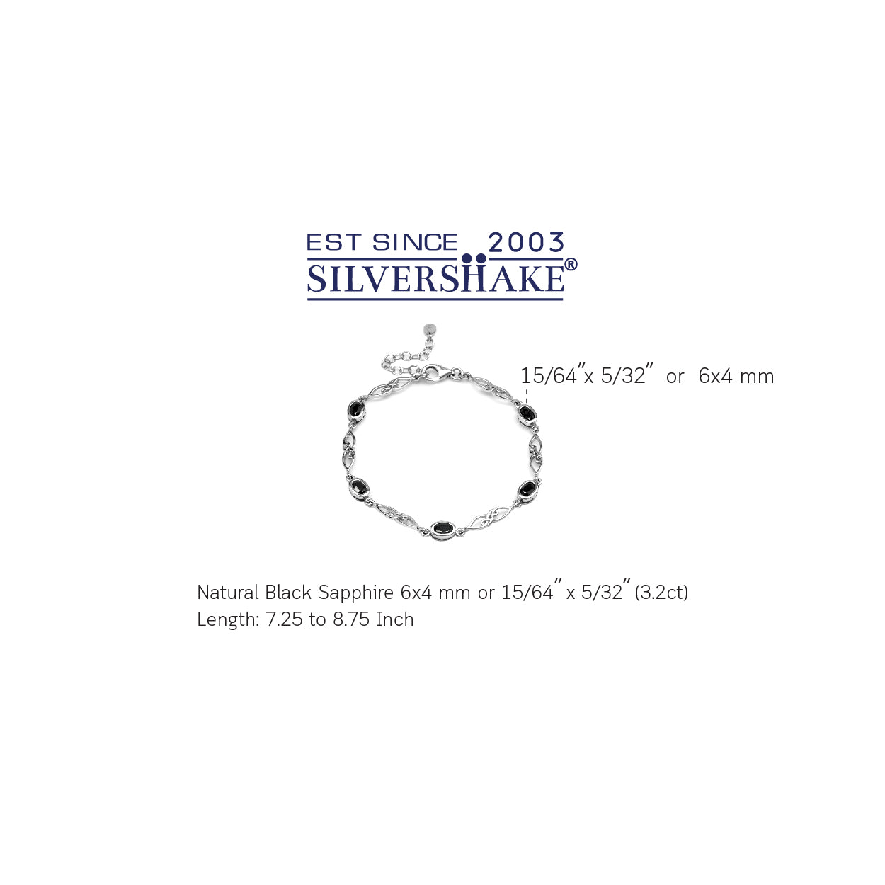 3.2ct. Natural Black Sapphire 925 Sterling Silver Celtic Knot 7.25 to 8.75 Inch Adjustable Bracelet - Silvershake-store