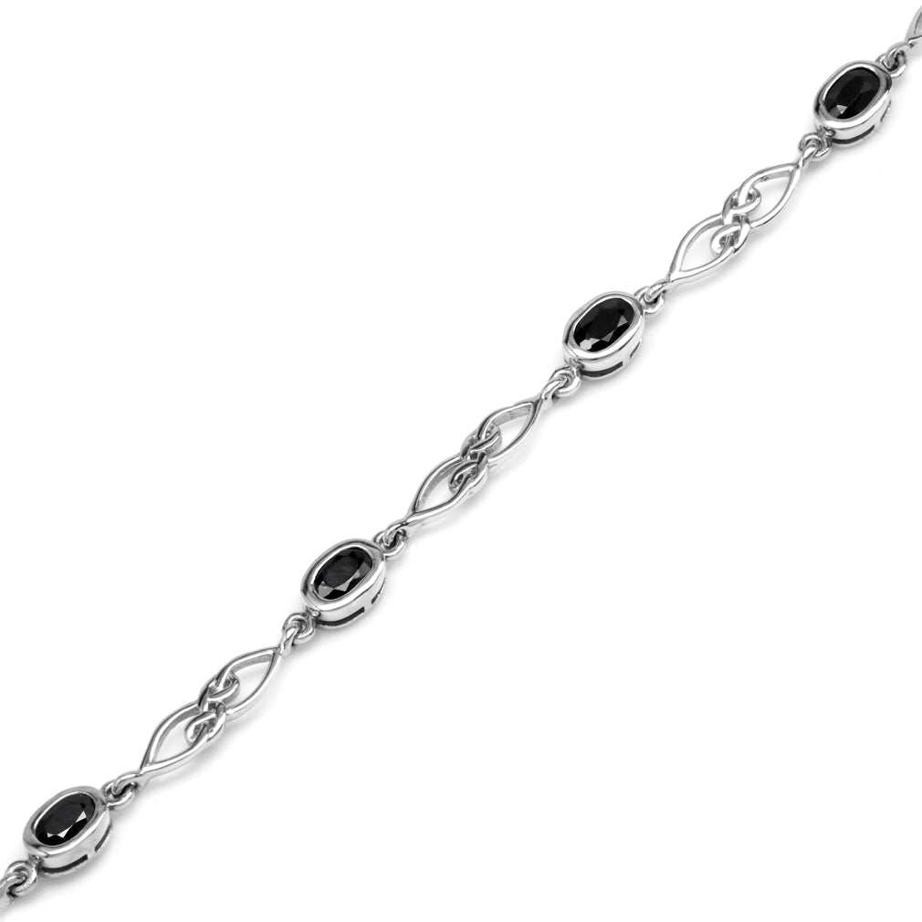 3.2ct. Natural Black Sapphire 925 Sterling Silver Celtic Knot 7.25 to 8.75 Inch Adjustable Bracelet - Silvershake-store