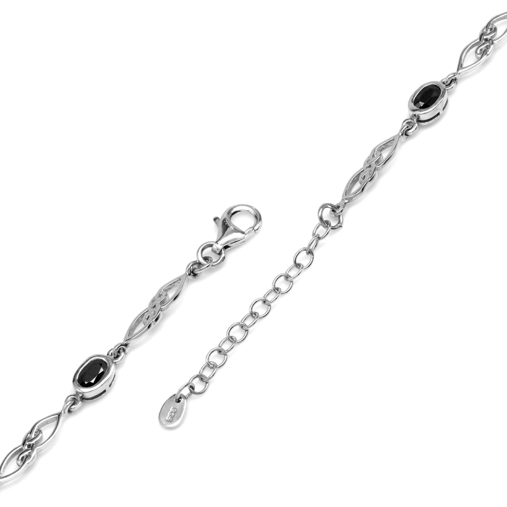 3.2ct. Natural Black Sapphire 925 Sterling Silver Celtic Knot 7.25 to 8.75 Inch Adjustable Bracelet - Silvershake-store