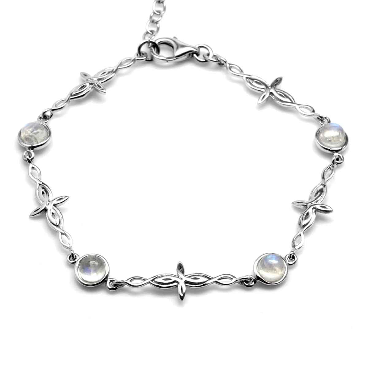 Natural Moonstone 925 Sterling Silver Intertwined Cross 7 to 8.5 Inch Adjustable Bracelet