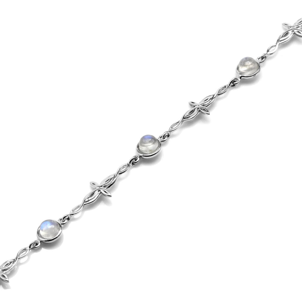 Natural Moonstone 925 Sterling Silver Intertwined Cross 7 to 8.5 Inch Adjustable Bracelet
