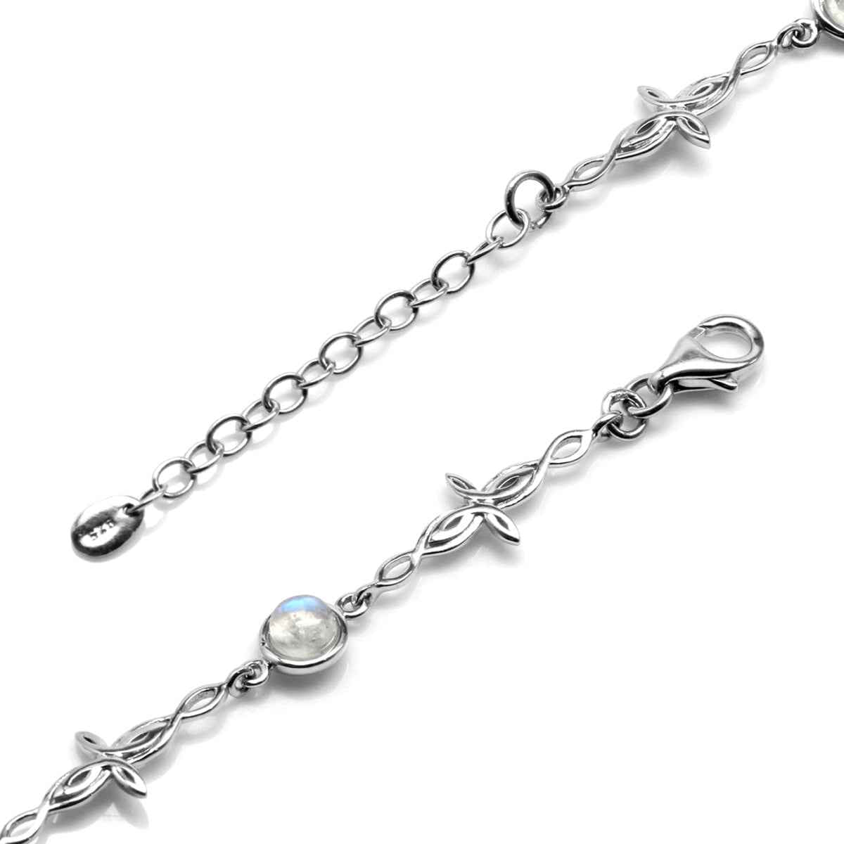 Natural Moonstone 925 Sterling Silver Intertwined Cross 7 to 8.5 Inch Adjustable Bracelet
